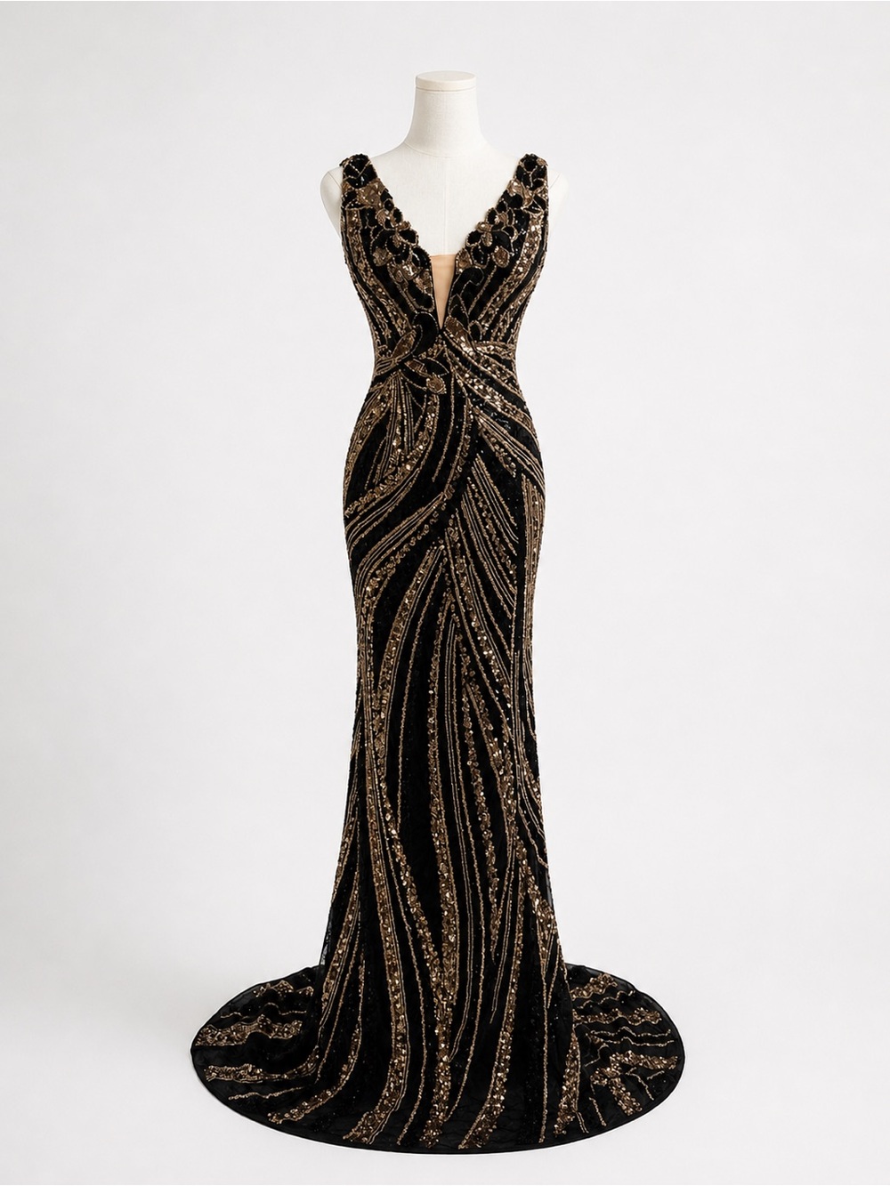 Glamorous Black and Gold Prom Dress